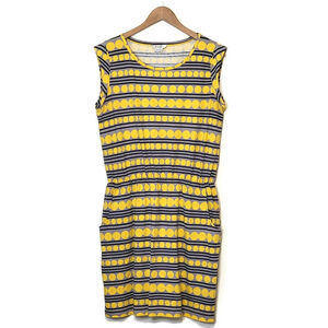 Boden Polkadot Stripe Scoop Neck Short Sleeve Knit Yellow Mini Dress Size 12